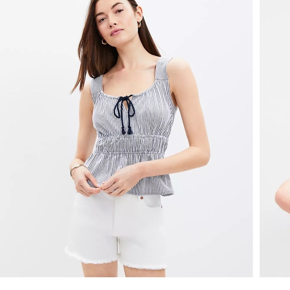 Loft Striped Sleeveless Top with Bow Accent